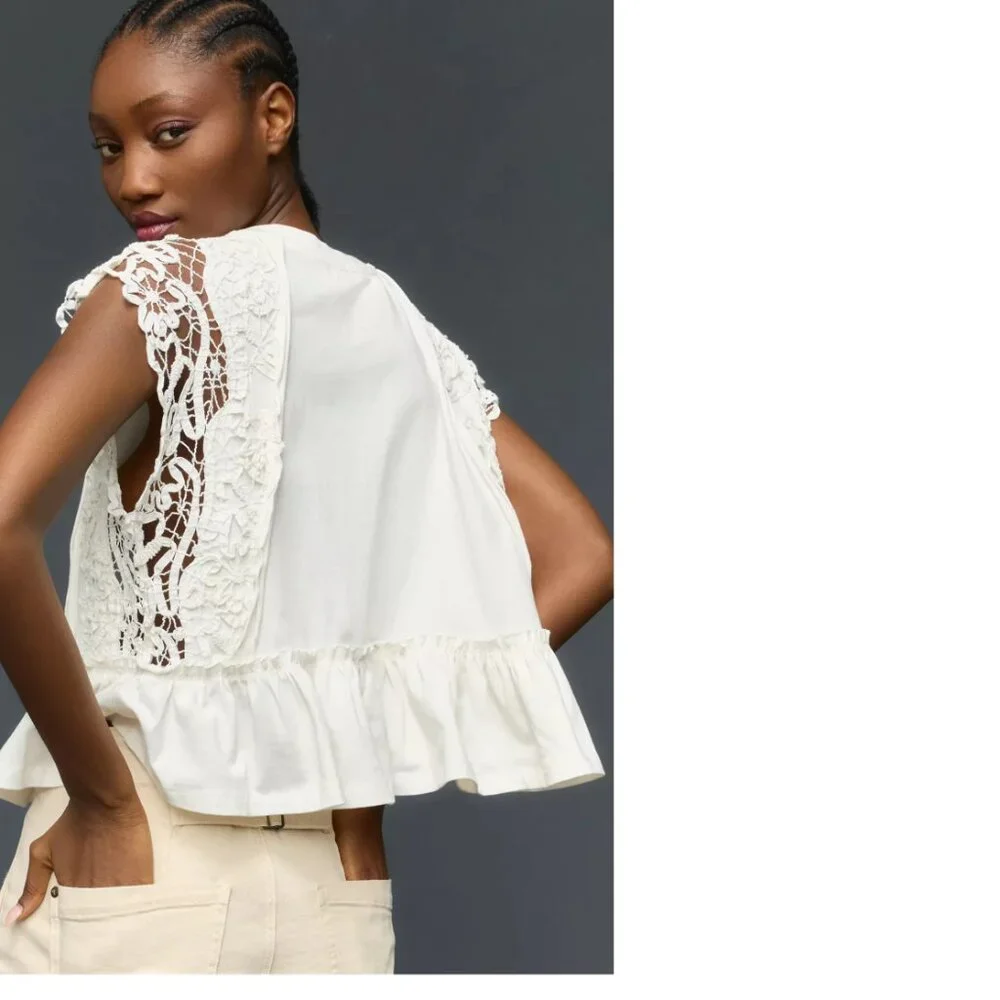 By Anthropologie Babydoll Lace Top size S new with tag white color